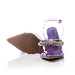 Sapato Scarpin Feminino Suzi Transparente Vinil com Laço Strass Roxo
