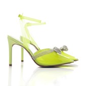 Produto Sapato Scarpin Feminino Suzi Transparente Vinil com Laço Strass Verde Lemon