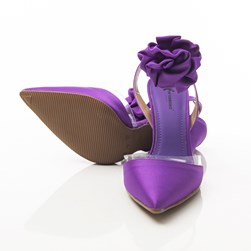 Sapato Scarpin Flora com Aplique de Flor Cetim e Transparencia Roxo