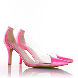 Sapato Scarpin Jaqueline Vinil Transparente Pink Neon