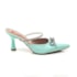 Sapato Scarpin Mule Shirley Salto Baixo Laço Infinity com Pedraria Strass Verde Agua