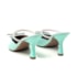 Sapato Scarpin Mule Shirley Salto Baixo Laço Infinity com Pedraria Strass Verde Agua