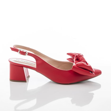 Sapato Scarpin Slingback Tereza com Laço Bico Fino Vermelho