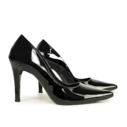 SCARPIN FEMININO LOLA VERNIZ SALTO FINO PRETO