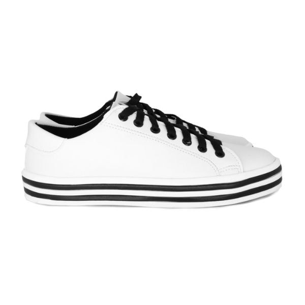 Pe Vermelho Calçados - Tênis Casual Feminino Sola Baixa com Listras Branco